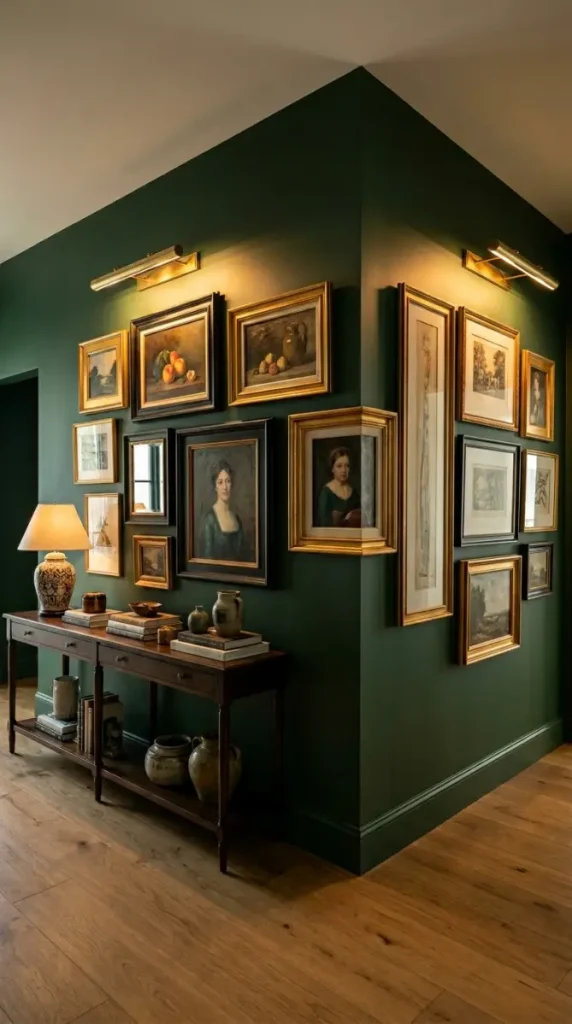 18 Console Table Decor Maximalist Gallery Wall Picture Lights 15 15. Console with Gallery Wall Extending Around a Corner