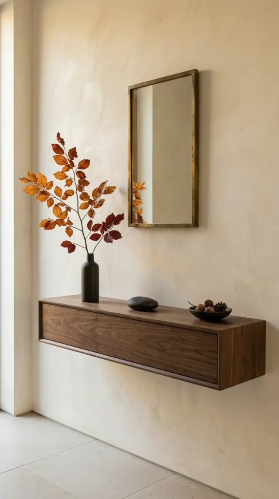 31 Entryway Console Table Ideas Modern Minimal Floating 15 15. Floating Console Styled for Every Season