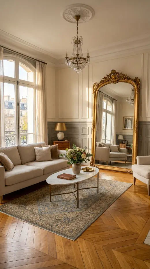 22 Full Length Mirror Living Room Baroque Gold Dramatic 15 15. In a French Inspired Living Room With Parquet Floors