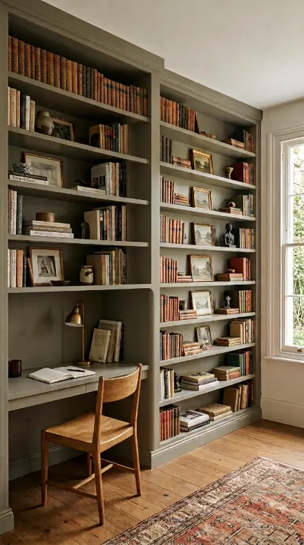 22 Home Office Inspiration Built-In Alcove Maximized 15 15. The Built-In Bookcase Wall Continuing Beyond the Alcove — Seamless Width Extension