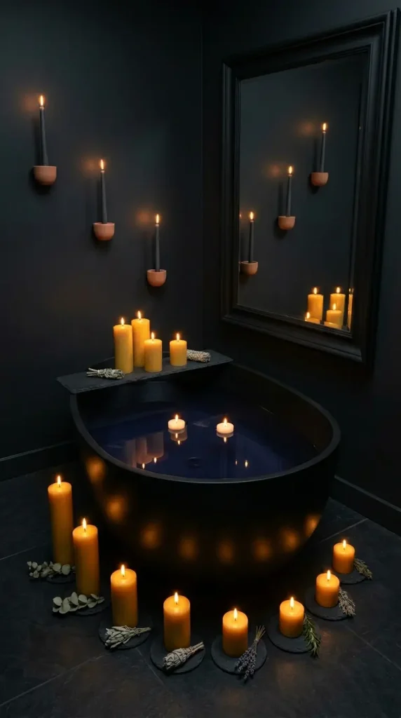 15 Bath Tub Decor Ideas Dark Moody Candlelit Night Soak 15 15. The Complete Dark Moody Candlelit Night Soak — All Elements Together 1