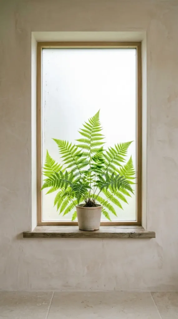 24 Modern Bathroom Plant Aesthetic Japandi Bonsai Minimal 16 16. Frosted Glass Window With Plant Silhouette