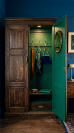 18 Bedroom Aesthetic Dark Moody Maximalist Jewel Tones 16 16. Include a Dark Timber Wardrobe With Jewel-Toned Interior