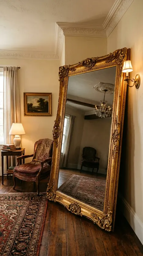 22 Full Length Mirror Living Room Baroque Gold Dramatic 16 16. Propped in a Corner at a Dramatic Outward Angle