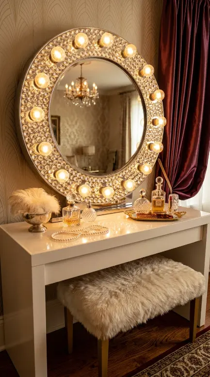 16 Bedazzled Mirror Vanity Crystal Old Hollywood Glam Decor 16 16. The Complete Old Hollywood Vanity — Crystal Mirror and Glamour Throughout