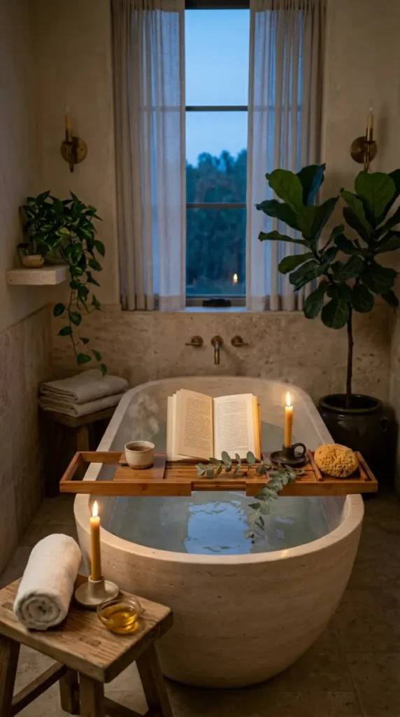 16 Rustic Bathtub Tray Ideas for a Spa Style Bamboo Tub 16 16. The Complete Rustic Bamboo Spa Bath Ritual