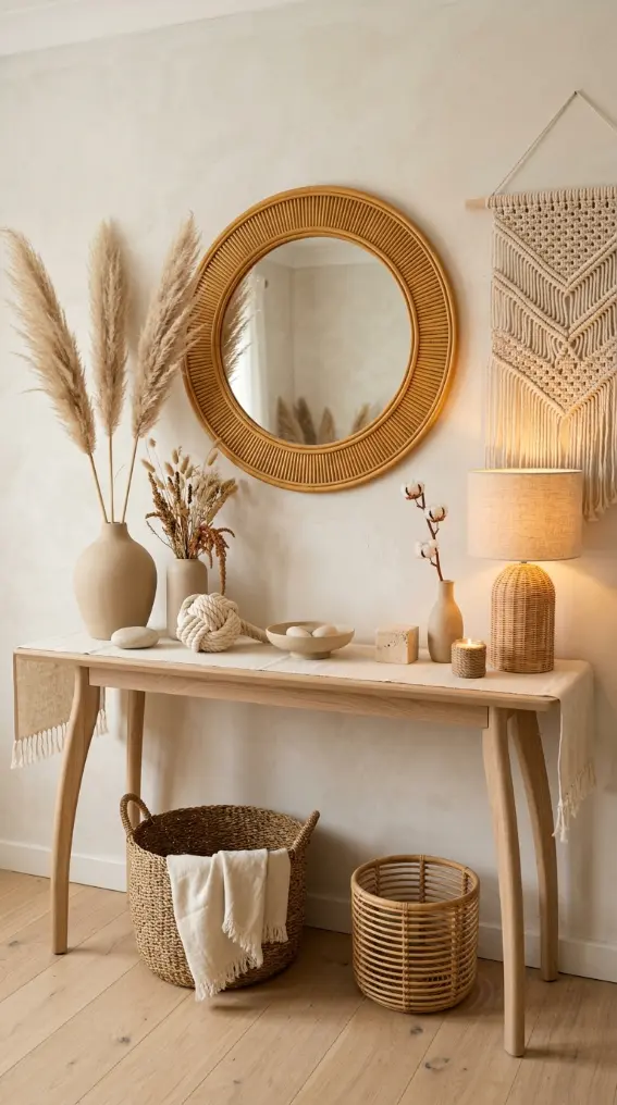 16 Console Table Styling Curved Soft Beige Rope Knot 16 16. The Complete Soft Beige Rope Knot Console Styling