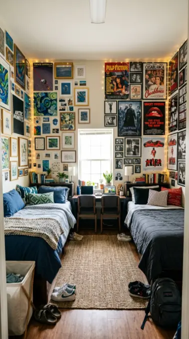26 Dorm Bed Inspo Maximalist Gallery Wall Twin XL Style 16 16. The Roommate Shared Wall Negotiation — Adjacent Style Coexistence