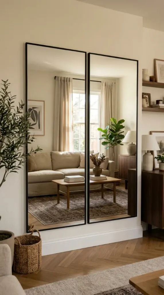 25 Full Length Mirror Living Room Slim Black Frame Minimal 16 16. Two Slim Black Frame Mirrors Side by Side as a Panel Effect