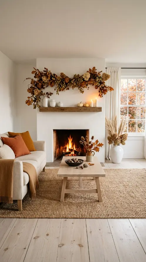 27 Light Wood Flooring for Farmhouse Whitewashed Pine Style 16 16. Whitewashed Pine Floor in Autumn — Warm Seasonal Styling