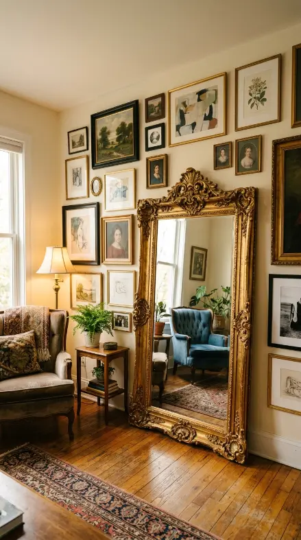 22 Full Length Mirror Living Room Baroque Gold Dramatic 17 17. Against a Gallery Wall as an Anchor Piece