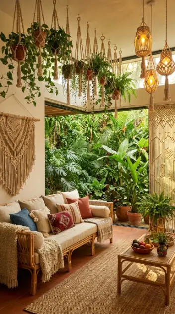 17 Indoor Outdoor Living Boho Macramé Jungle Garden View 17 17. Boho Indoor Outdoor Living Space — Complete All Elements Together