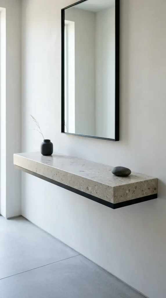 31 Entryway Console Table Ideas Modern Minimal Floating 17 17. Floating Console With Terrazzo or Stone Top