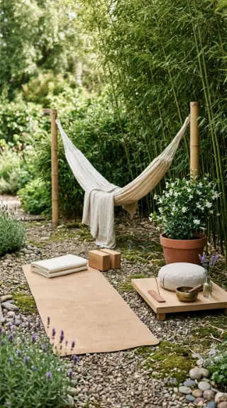 22 Outdoor Furniture Layout Ideas Boho Garden Hammock 17 17. Hammock with Outdoor Yoga and Meditation Zone