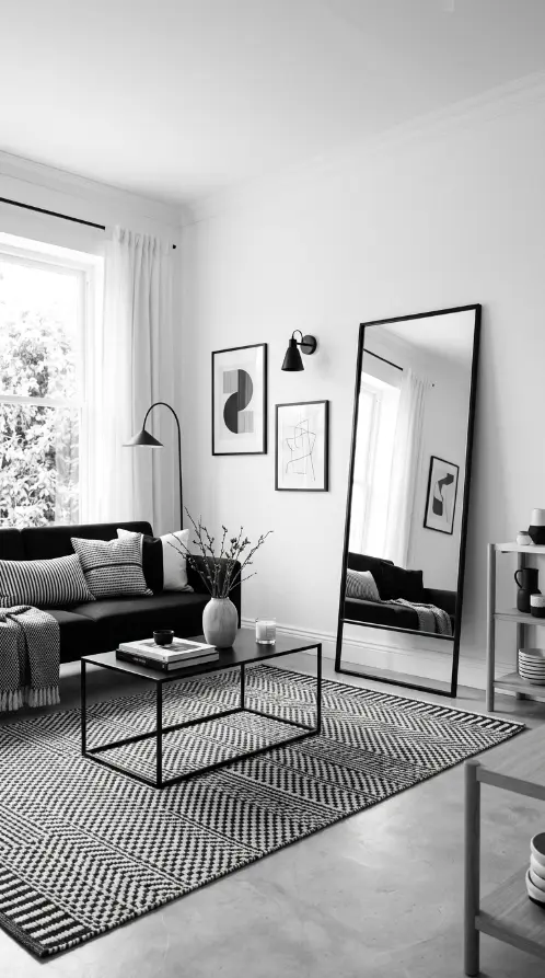 25 Full Length Mirror Living Room Slim Black Frame Minimal 17 17. In a Monochrome Black and White Living Room