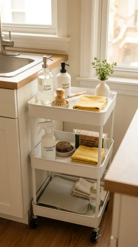 27 Cleaning Closet Organization Tiered Rolling Cart Ideas 17 17. Kitchen Counter Rolling Cart — The Accessible Kitchen Cleaning Station
