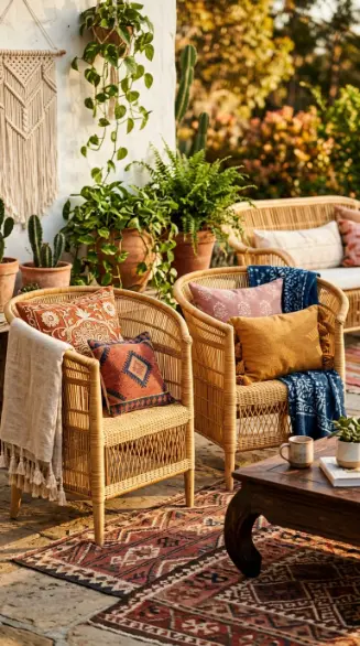 28 Outdoor Patio Ideas for a Boho Layered Living Room 17 17. Rattan Armchairs With Woven Texture as Companion Seating