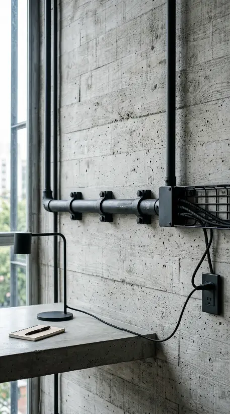 24 Home Office Inspiration Modern Minimal Concrete Steel 17 17. Steel Conduit and Cable Trays Left Visibly Exposed