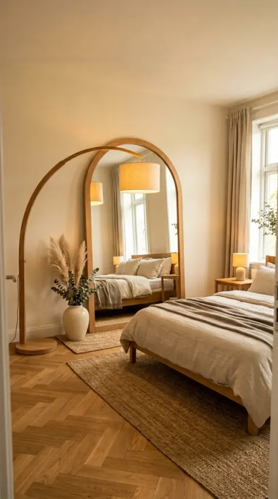17 Big Mirror in Bedroom Oversized Oak Arch Warm Neutral 17 17. The Complete Oak Arch Mirror Warm Neutral Bedroom Composition