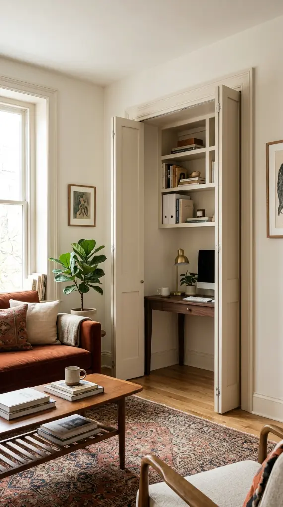 22 Home Office Inspiration Built-In Alcove Maximized 17 17. The Small Apartment Living Room Alcove Office — Multi-Function Room Integration