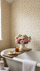 24 Romantic Bathtub Caddy Decor Ideas Garden Cottage Floral 17 17. The Soft Cottage Bathroom Wallpaper Pairing — Pattern Echoing Pattern