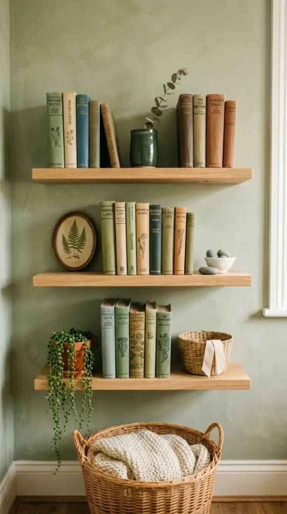 32 Cute Room Ideas for a Dreamy Cottagecore Bedroom 17 17. Vintage Books and Reading Corner Shelf
