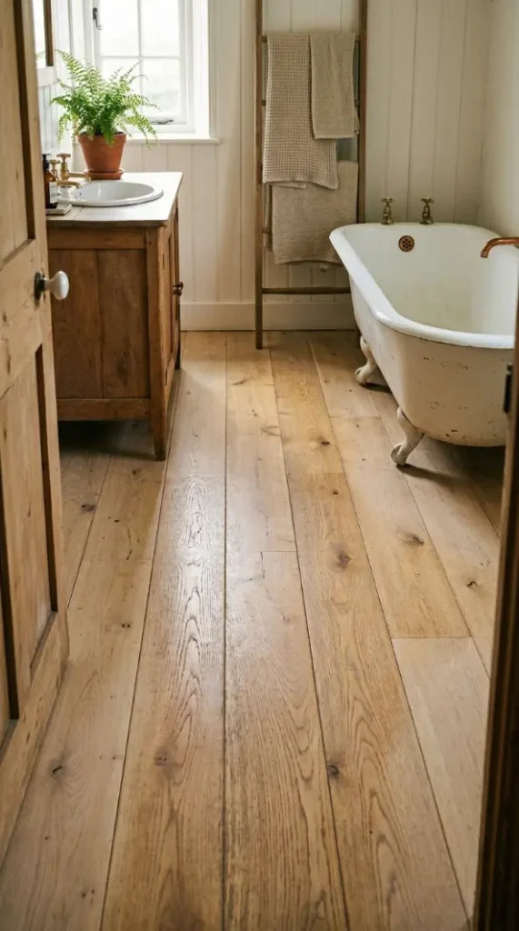 26 Light Wood Flooring for Farmhouse Wire-Brushed Oak Bath 17 17. Wire-Brushed Oak Floor Aged Patina After Five Years of Use