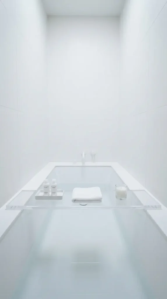 20 Bathtub Tray Clear Acrylic Modern Minimal Floating Look 18 18. Clear Acrylic Tray in a Minimalist Hotel Style Bathroom