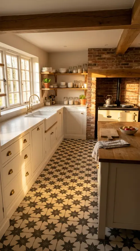 26 Kitchen Flooring Ideas for Farmhouse Black White Encaustic 18 18. Encaustic Floor Morning Light — The Complete Atmosphere
