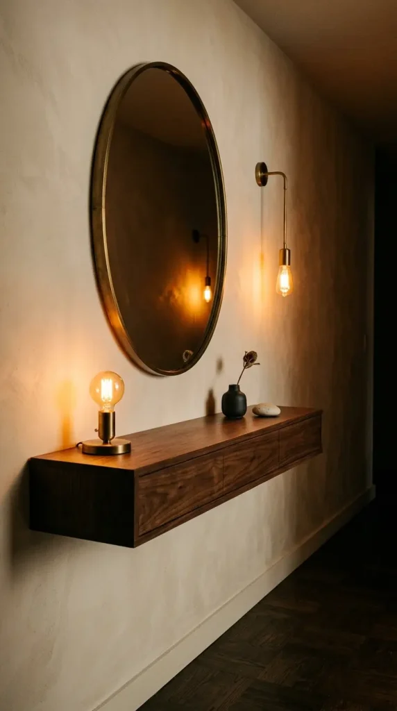 31 Entryway Console Table Ideas Modern Minimal Floating 18 18. Floating Console in an Apartment Entry With No Natural Light