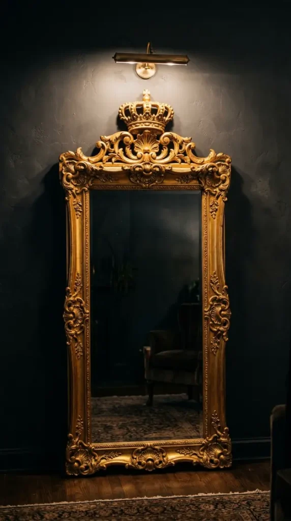 22 Full Length Mirror Living Room Baroque Gold Dramatic 18 18. Lit by a Single Directed Picture Light Above the Frame