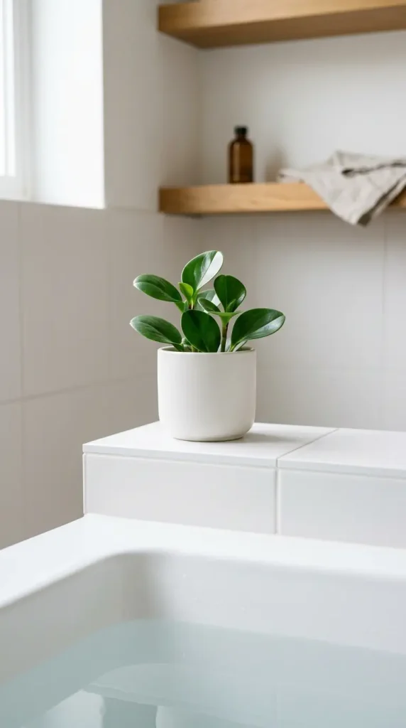 28 Minimal Bathroom Plants Decor Inspiration Oak White Style 18 18. Oak and White Bathroom — Plant on the Bath Edge