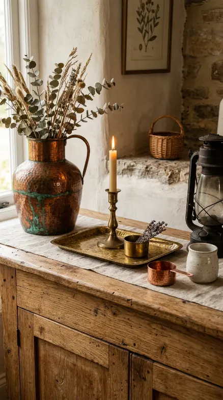26 Console Table Styling Reclaimed Wood Rustic Farmhouse 18 18. Reclaimed Wood Console With Aged Copper and Brass Accents