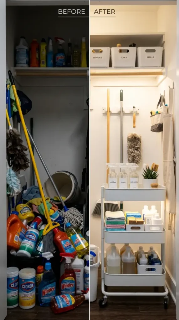 27 Cleaning Closet Organization Tiered Rolling Cart Ideas 18 18. The Cleaning Cart Before-and-After — Transformation Story