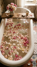 24 Romantic Bathtub Caddy Decor Ideas Garden Cottage Floral 18 18. The Rose Petal Bath Water — Floating Botanical Surface