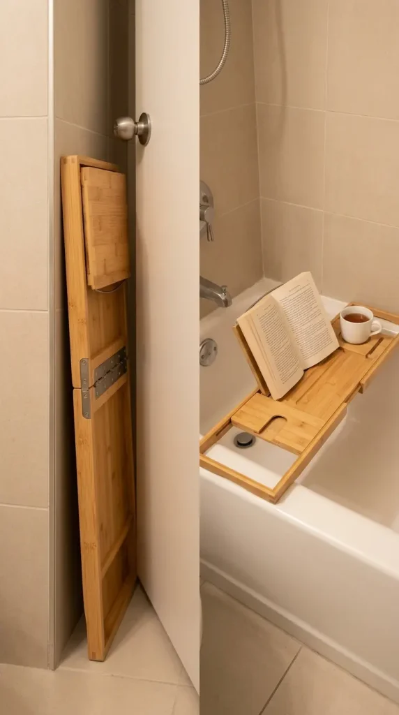 25 Bathtub Tray Ideas Reading Book Lover Cozy Style 18 18. The Small Apartment Solution — Compact Foldable Tray
