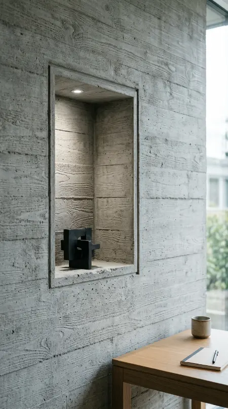24 Home Office Inspiration Modern Minimal Concrete Steel 19 19. A Concrete Wall Niche for a Single Recessed Object Display
