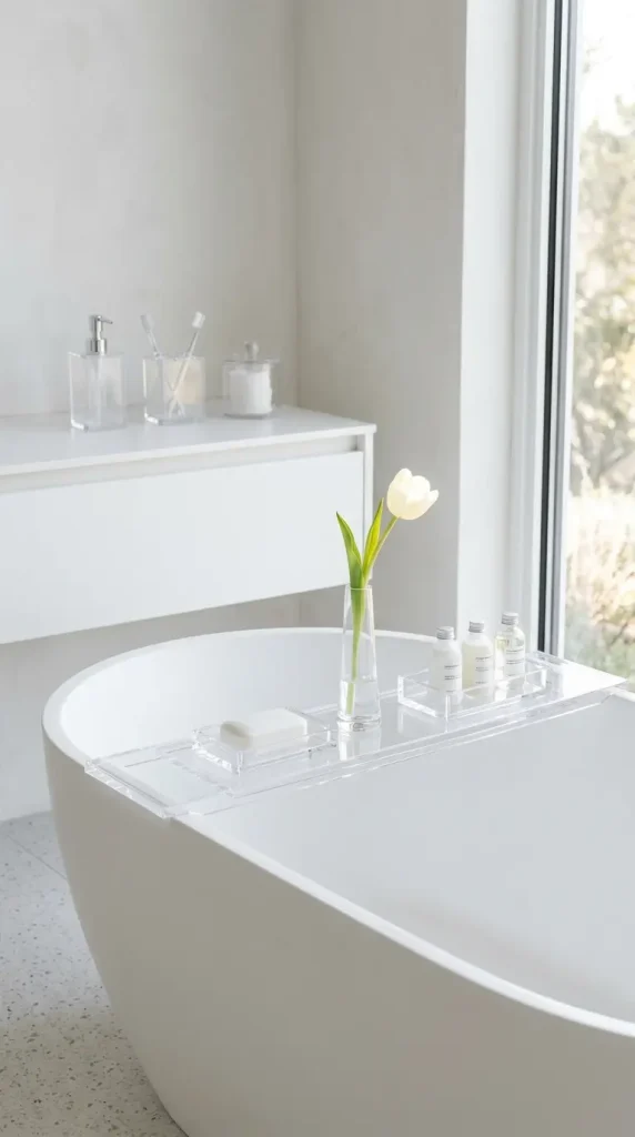 20 Bathtub Tray Clear Acrylic Modern Minimal Floating Look 19 19. Clear Acrylic Tray Paired With Matching Clear Acrylic Bathroom Accessories