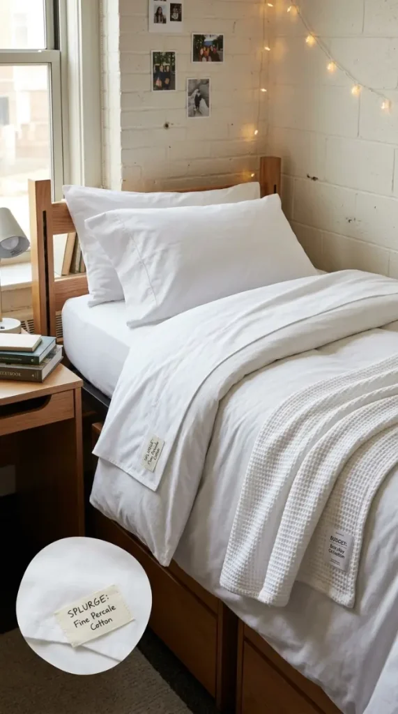 24 Dorm Bedding Ideas Clean White Minimal Luxe Hotel Style 19 19. The Budget Versus Splurge Piece Allocation Strategy — Smart Spending Priority