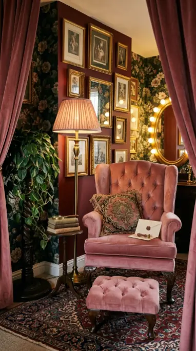 19 Comfy Reading Chair Vintage Pink Velvet Bedroom Maximalist 19 19. The Complete Vintage Pink Velvet Maximalist Bedroom Reading Chair