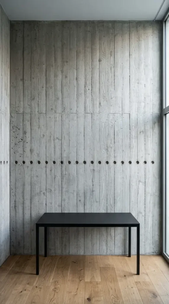 24 Home Office Inspiration Modern Minimal Concrete Steel 2 2. A Raw Board-Formed Concrete Feature Wall