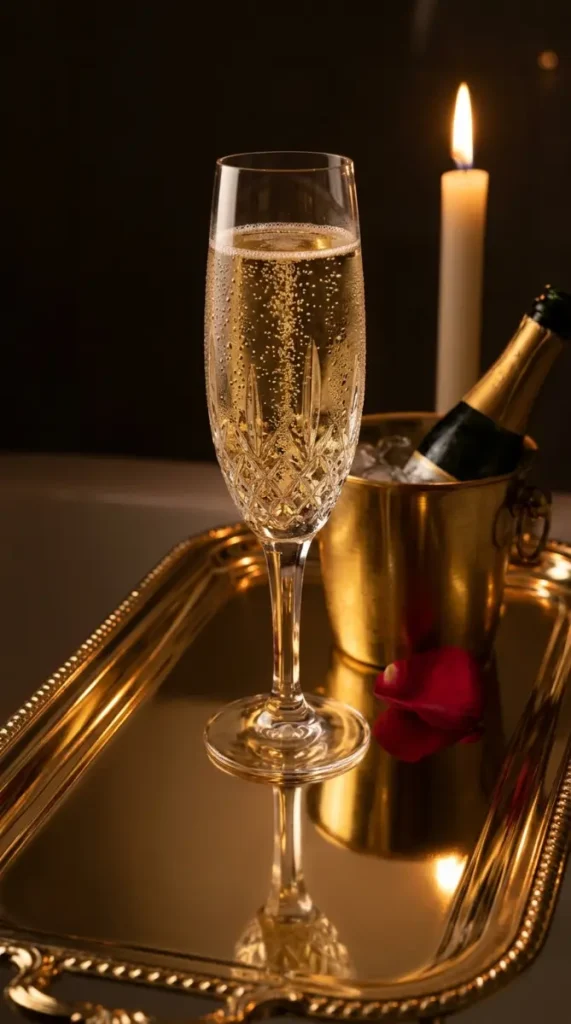 6 Luxury Bathtub Decor Ideas With an Old Hollywood Gold Tray 2 2. Crystal Champagne Flute as the Central Ritual Object