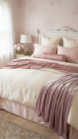 17 Bedroom Aesthetic Romantic Soft Luxe Peony Silk Style 2 2. Dress the Bed in Silk and Silk-Satin Layers