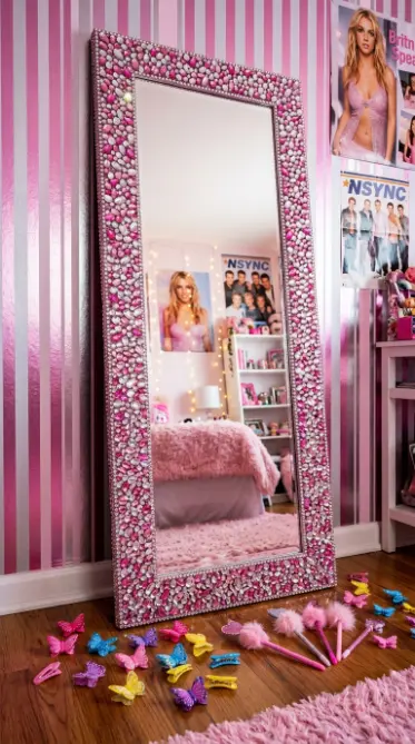 12 Bedazzled Mirror Y2K Rhinestone DIY Pink Glam Bedroom 2 2. Full Length Floor Mirror With Rhinestone Border Only