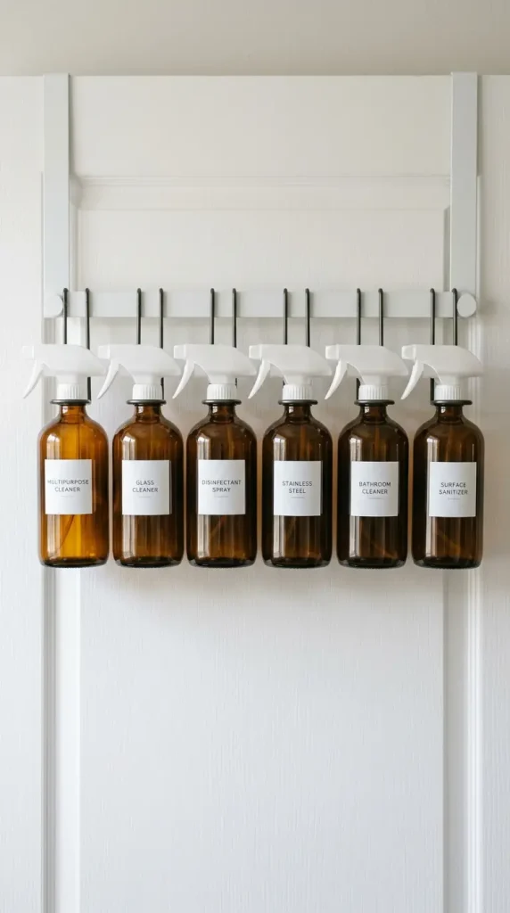 13 Cleaning Closet Organization Door-Mounted Caddy System 2 2. Mount Individual Spray Bottle Holders at the Most Accessible Door Zone