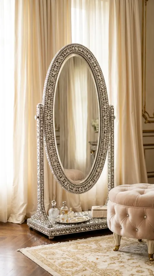16 Bedazzled Mirror Vanity Crystal Old Hollywood Glam Decor 2 2. Oval Vanity Mirror Fully Encrusted in Clear Crystal Rhinestones