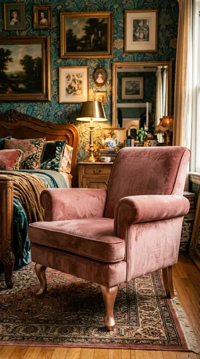 19 Comfy Reading Chair Vintage Pink Velvet Bedroom Maximalist 2 2. Rolled Arm Pink Velvet Accent Chair in Rose Gold Legs