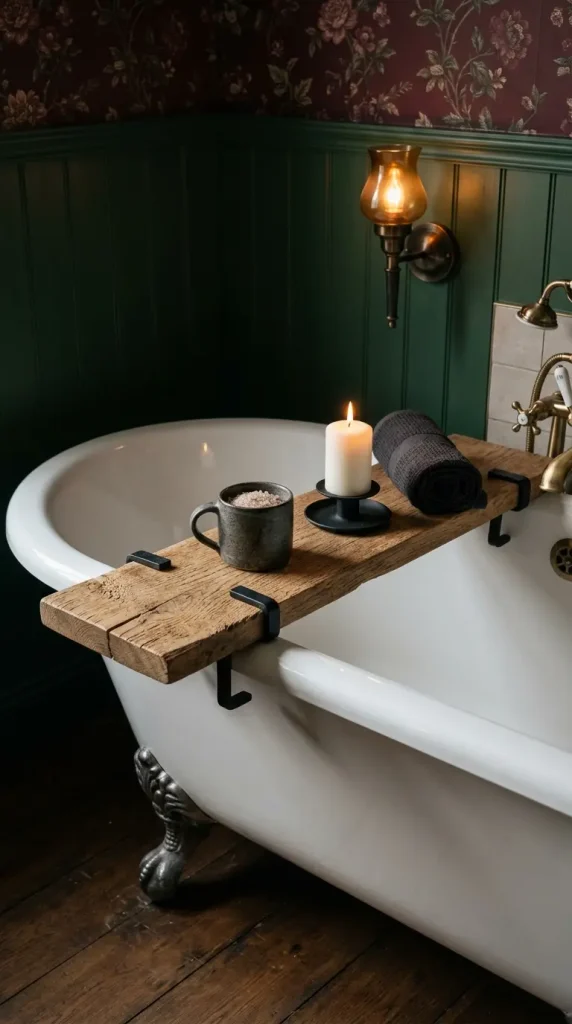 18 Bathtub Caddy Vintage Clawfoot Rustic Wood Floral Brass 2 2. Rustic Rough Sawn Oak Plank Caddy With Iron Hardware