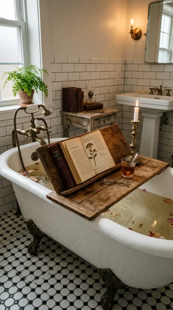 25 Bathtub Tray Ideas Reading Book Lover Cozy Style 2 2. The Claw Foot Tub Reading Tray — Vintage Bath Literary Scene