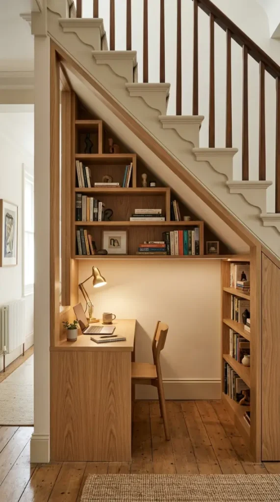 22 Home Office Inspiration Built-In Alcove Maximized 2 2. The Under-Stairs Triangular Alcove — Sloped Ceiling Maximization